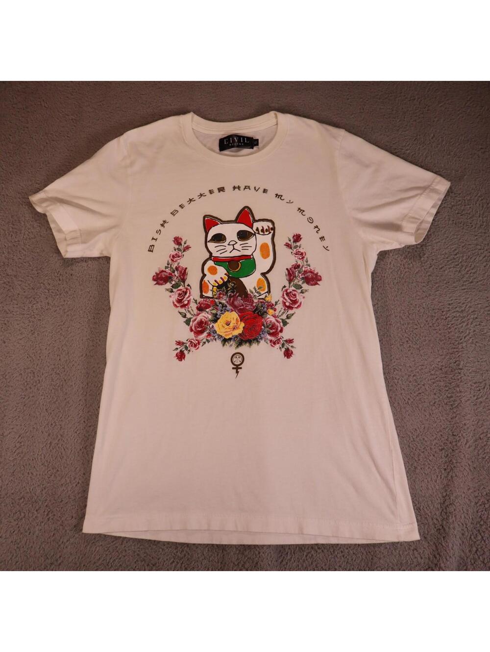 Civil Regime Men Small Graphic Shirt White Cat Fortune